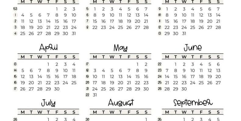 2027-Calendar-Template-PDF-Week-numbers-2027-Monday-starting-weeks-SaturdayGift-791x1024